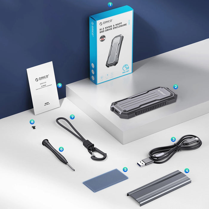 Orico OXS2C3-G2 M.2 NVMe/SATA SSD USB-C 3.2 Tactical Reinforced Disk Caddy - Gray