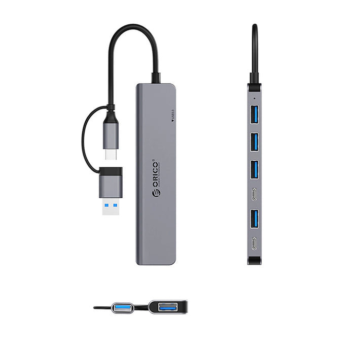 Orico YSA7-U3 USB-A/USB-C Hub Docking Station 4x USB-A 2.0 + 1x USB-A 3.0 + 2x USB-C 2.0 - Gray