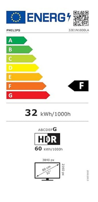 Philips 32E1N1800LA, 31.5" VA WLED, 3840x2160@60Hz, 4ms GtG, 300cd m/2, 3500:1, Mega Infinity DCR, Adaptive Sync, FlickerFree, Blue Light tech. Soft., 2Wx2, Tilt, 2xHDMI, DP