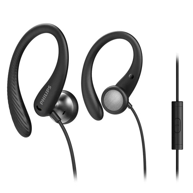 PHILIPS InEar Earhook Headphones Black 15mm speaker driver optimizes wearing comfort