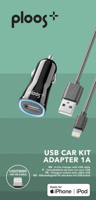 PLOOS Apple car charger, MFI 1A black