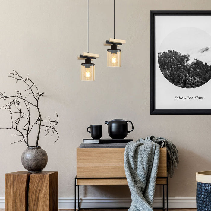 PENDANT E27 BLACK/WOOD RABALUX NIYLAH