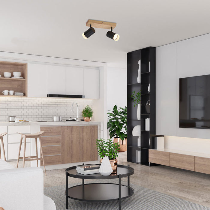 SPOT 2XGU10 BLACK/WOOD RABALUX TORAS