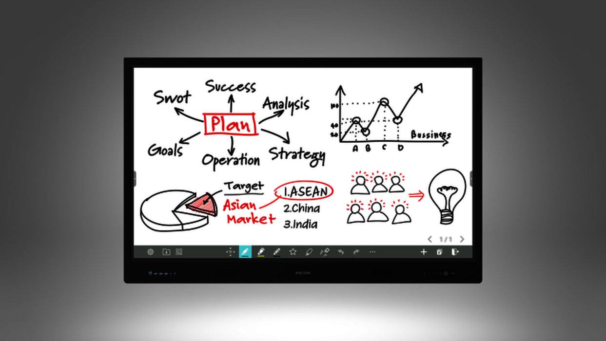 Interactive display RICOH A6510, 65", 3840 x 2160, HDMI, DP, Android 13, USB, Multi-touch, Black