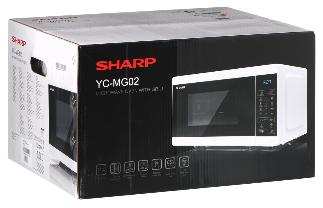 Sharp YC-MG02E-W microwave Countertop 20 L 800 W Blue, White