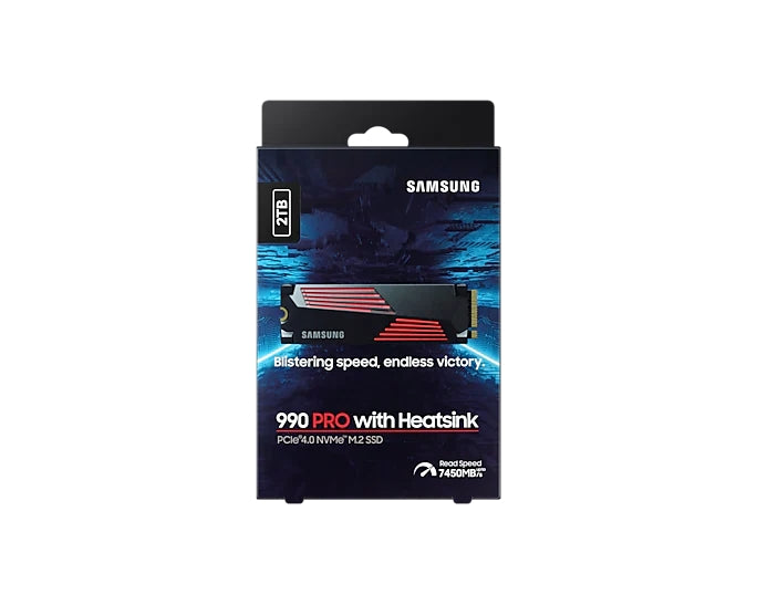 Samsung SSD 990 PRO 2TB Heatsink PCIe 4.0 NVMe 2.0 M.2 V-NAND 3-bit MLC, 256-bit Encryption, Read 7450 MB/s Write 6900 MB/s