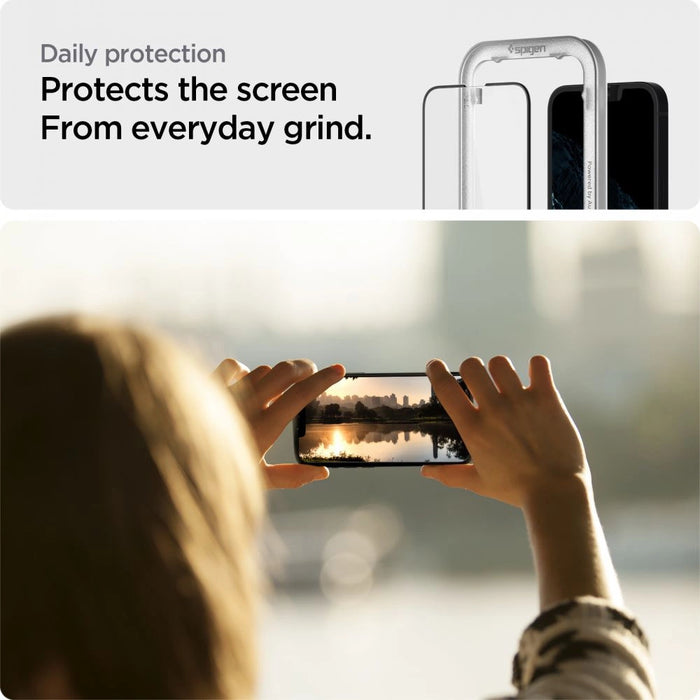 Spigen ALM Glass FC Tempered Glass for iPhone 13 / 13 Pro / 14 / 16e - Black 2 pcs.