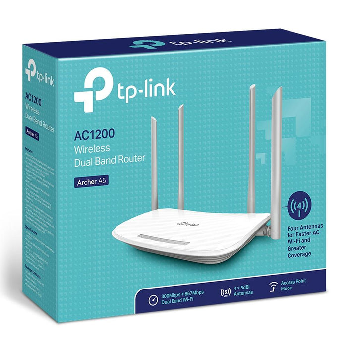 Wireless router TP-Link Archer A5 AC1200, 2.4/5 GHz, 300 - 867 Mbps, 10/100