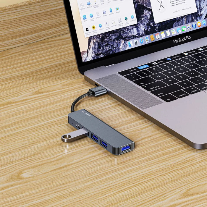 HUB Tech-Protect V0 5in1 USB-A - USB-A 3.0 / 3x USB-A 2.0 / USB-C - gray