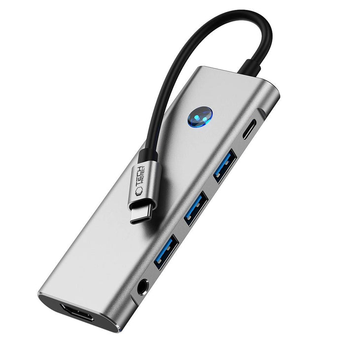 Tech-Protect HB04 HUB Adapter 9in1 USB-C + USB2.0 + USB3.0 + HDMI 4K 60Hz + SD / TF + PD100W + AV3.5 - gray
