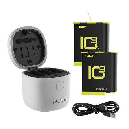 Allin box Telesin waterproof three-channel charger + 2 batteries for GoPro Hero 12 / Hero 11 / Hero 10 / Hero 9 (GP-BTR-905-GY-B)