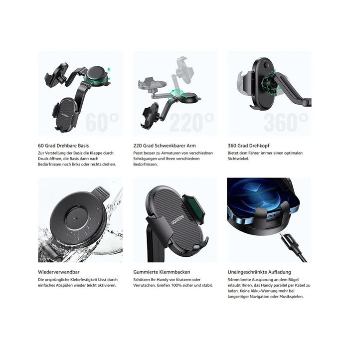 UNIVERSAL CAR PHONE HOLDER DASHBOARD/GLASS LP405 UGREEN