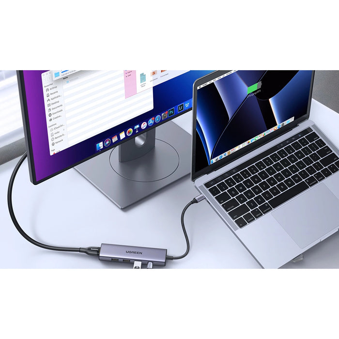 Multifunctional HUB 5in1 USB-C - HDMI 1.4 / 3 x USB-A / USB-C PD 100W Ugreen CM511 - gray