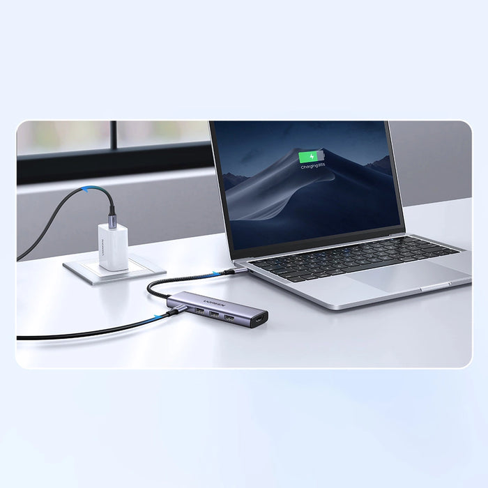 Multifunctional HUB 5in1 USB-C - HDMI 1.4 / 3 x USB-A / USB-C PD 100W Ugreen CM511 - gray