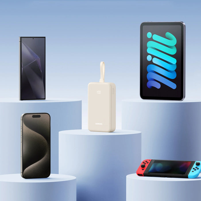 Ugreen PB505 Powerbank 20000mAh 22.5W USB-C USB-A Built-in USB-C Cable - White