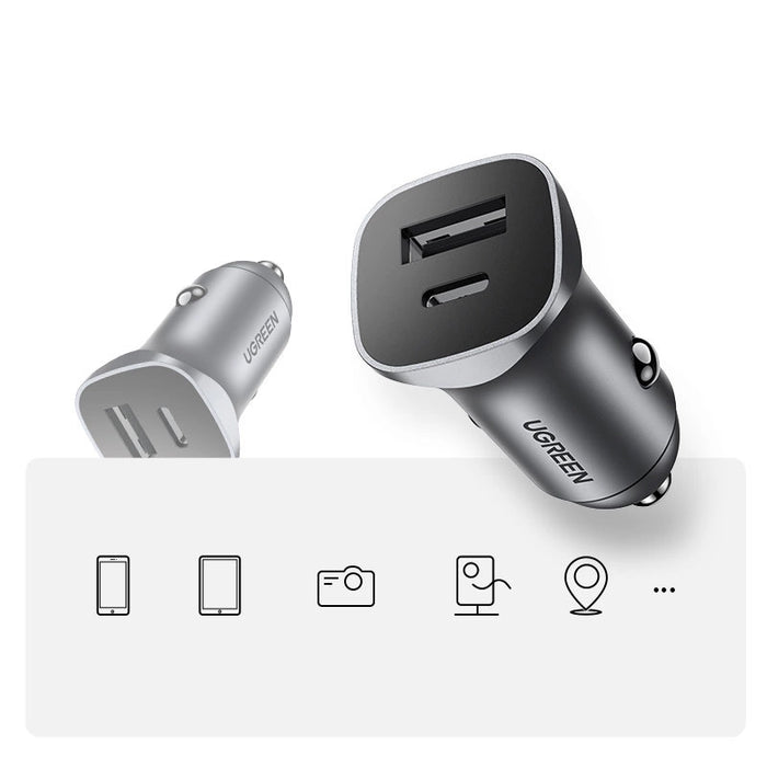 Ugreen Car Charger USB Type C / USB 24W Power Delivery Quick Charge Gray (30780)