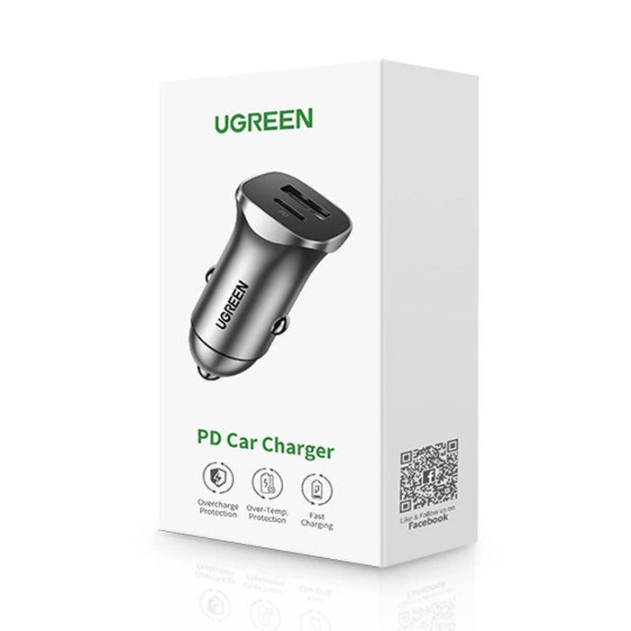 Ugreen Car Charger USB Type C / USB 24W Power Delivery Quick Charge Gray (30780)