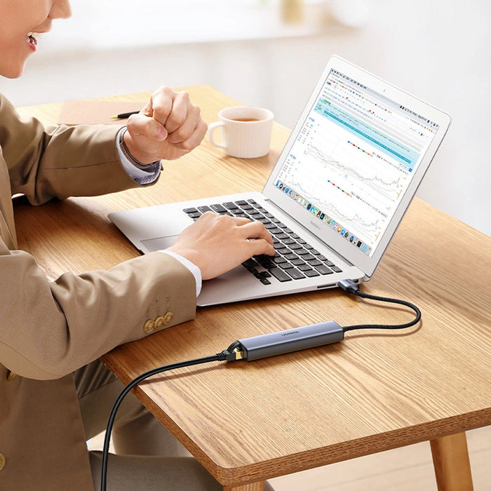 Ugreen multifunctional adapter HUB USB 3.0 - 3 x USB / Ethernet RJ-45 / USB Type C PD gray (CM475)