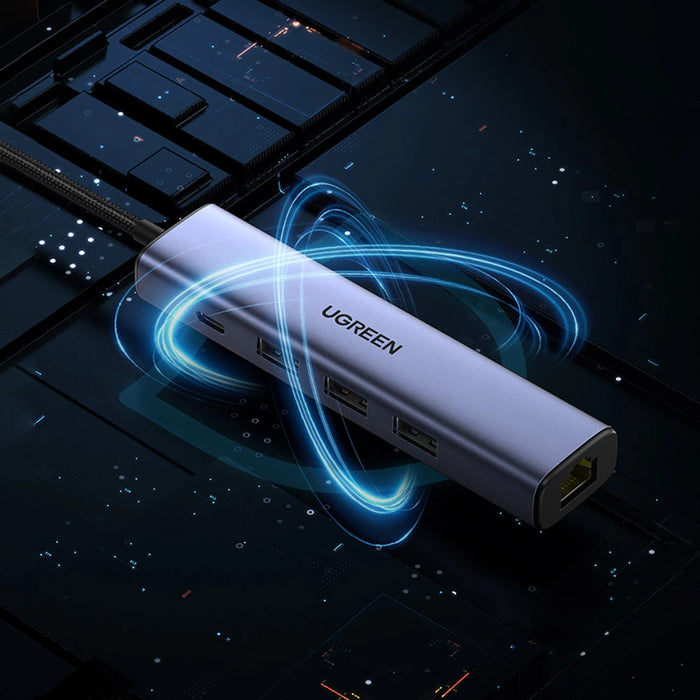 Ugreen multifunctional adapter HUB USB 3.0 - 3 x USB / Ethernet RJ-45 / USB Type C PD gray (CM475)