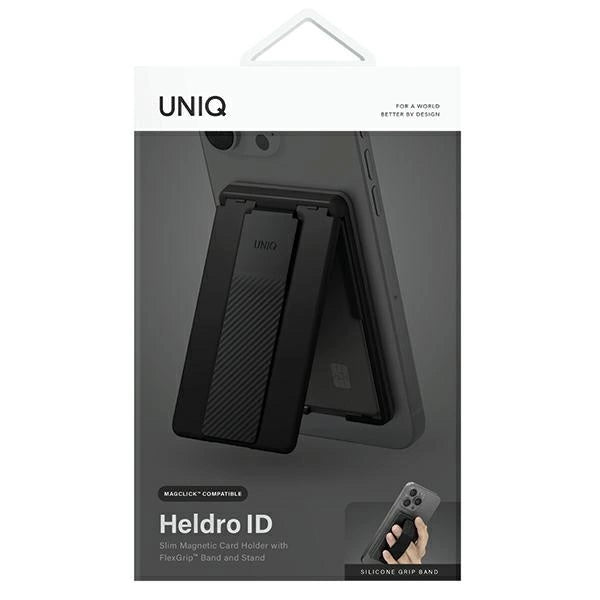 Uniq Heldro ID magnetic wallet with support and band - black