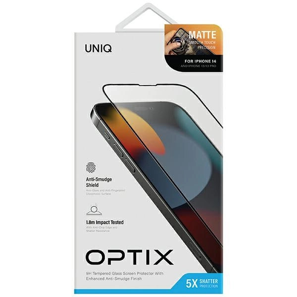 Uniq Optix Matte frosted tempered glass for iPhone 14 / 13 / 13 Pro with applicator