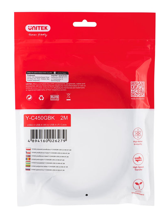 UNITEK Y-C450GBK USB cable 2 m USB 2.0 USB A Black