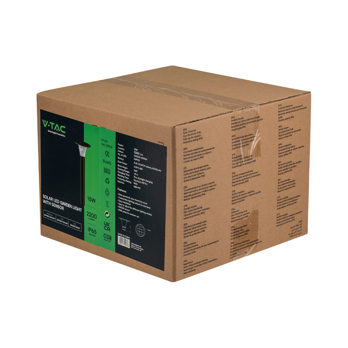LED SOLAR LAMP 15W 4000-6000K 1900LM IP65 BLACK V-TAC