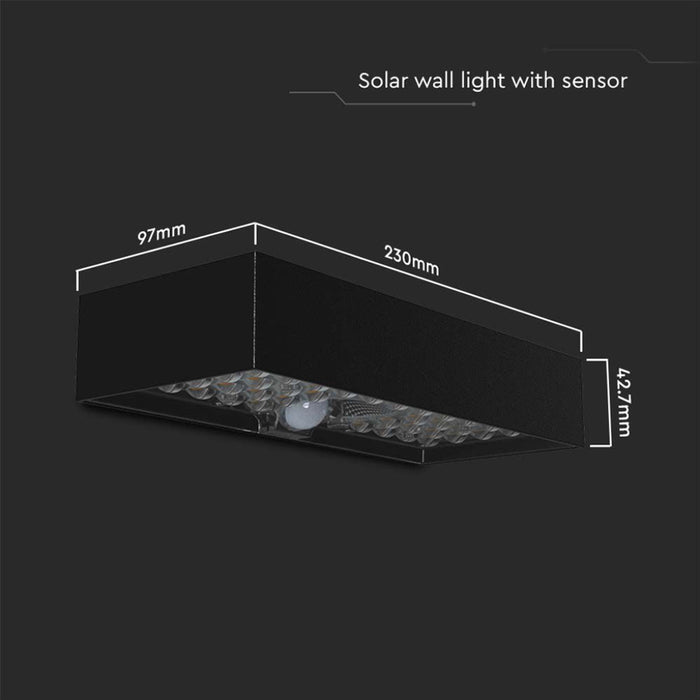 LED SOLAR FACADE FIXTURE WITH SENSOR 6W 4000K IP65 BLACK V-TAC