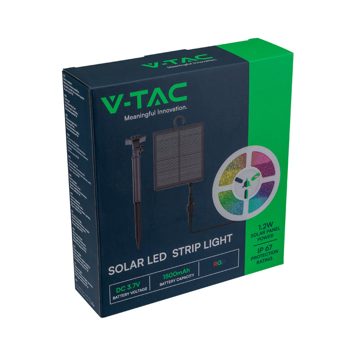KIT SOLAR LED STRIP 1.2W RGB 900LM 5M IP67 V-TAC