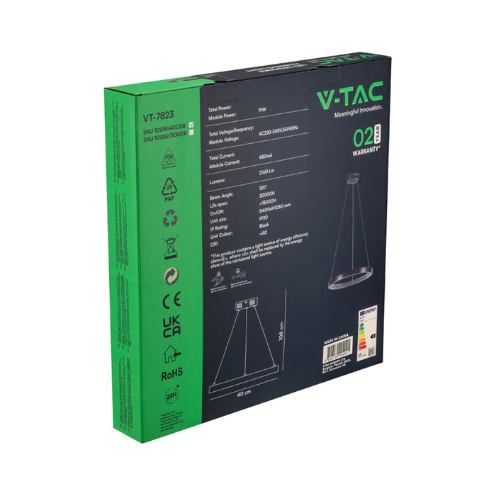 LED PENDANT 19W 4000K 40CM CRYSTAL BLACK V-TAC