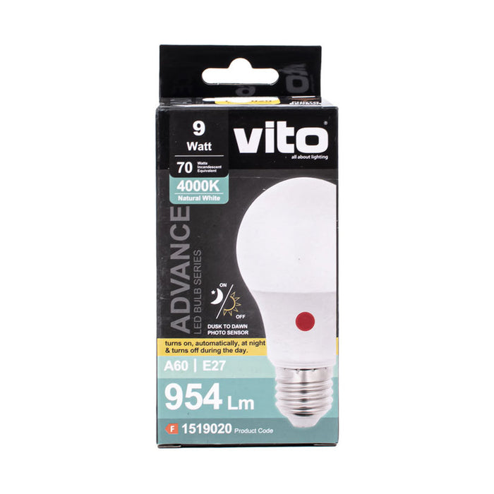 LED BULB E27 9W 4000K 954LM WITH SENSOR DAY AND NIGHT VITO