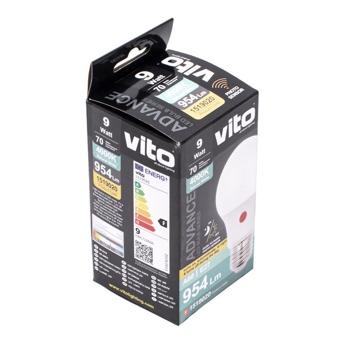 LED BULB E27 9W 4000K 954LM WITH SENSOR DAY AND NIGHT VITO