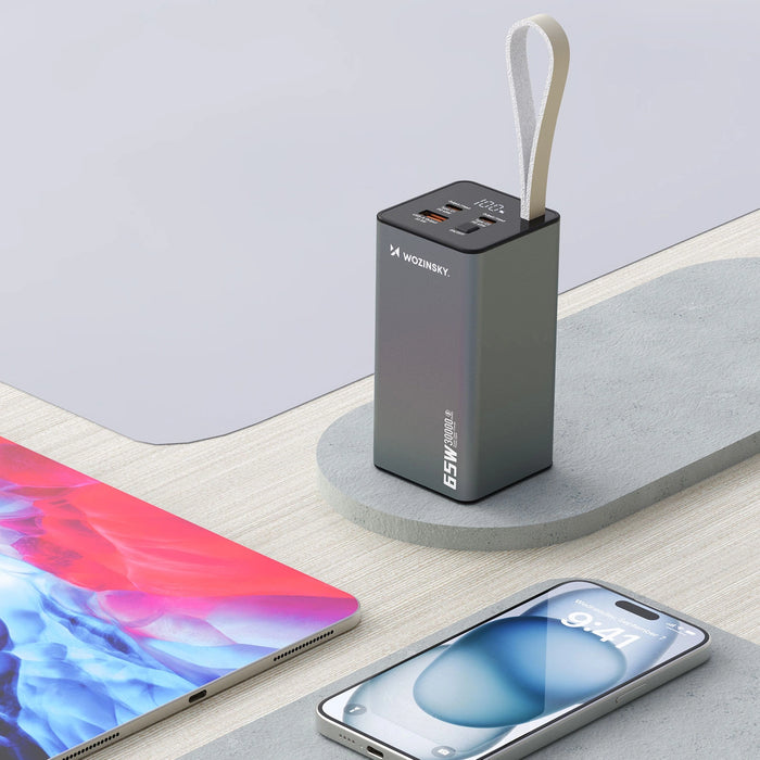 Powerbank Wozinsky K65+ 65W 30000mAh 2x USB-C, 1x USB-A 65W - gray