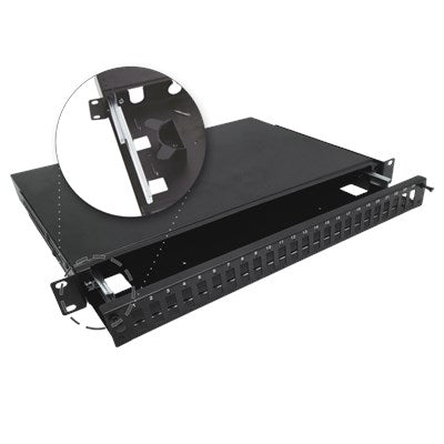 Alantec 24xSC duplex / 24xLC quad 19" 1U telescopic fibre optic patch panel with mounting accessories (grommets, cable ties) (FOP-1U-24SCD-C-P)