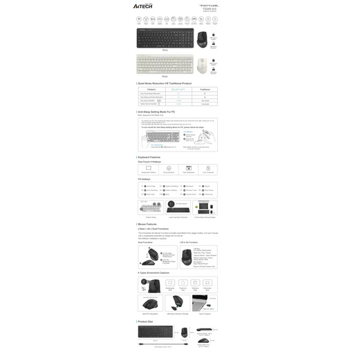 A4tech Fstyler FG2400Air 2 Wireless keyboard and mouse set black Cyrillic - Клавиатури<<<Компютърна периферия<<<ValiAPI