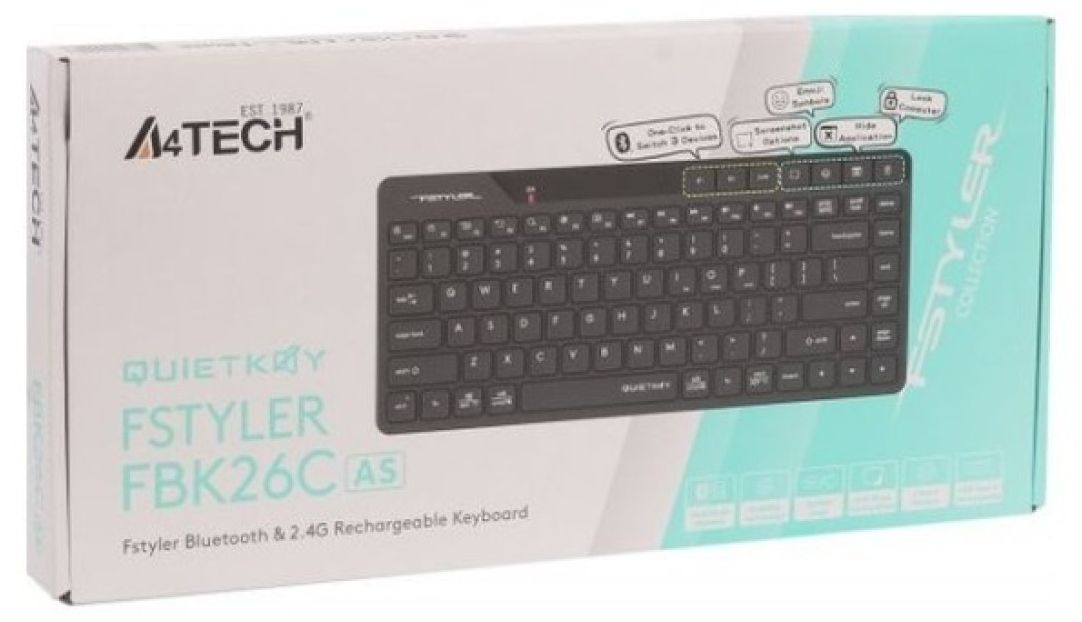 A4tech FBK26C AS Fstyler wireless mini silent keyboard, Multi-mode, rechargeable battery, USB, Cyrillic