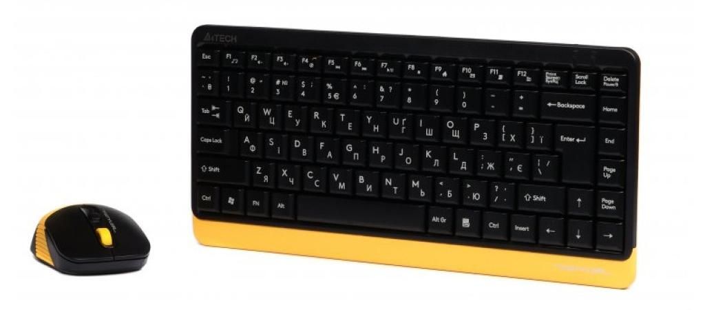 A4TECH Fstyler FG1110 Keyboard and Mouse Set, Wireless, Black/Yellow