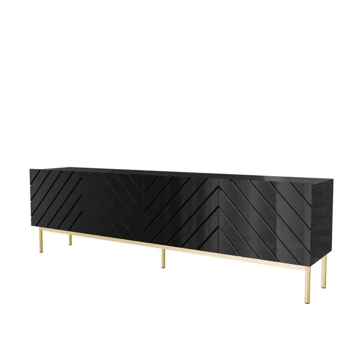 ABETO RTV cabinet on golden steel frame 200x42x60 black/gloss black - TV cabinets made of furniture boardSTV-ZPM<<<TV