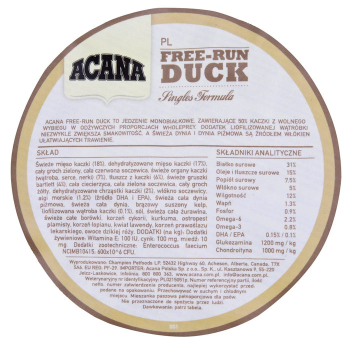 ACANA SINGLES Free-Run Duck Dry dog food Duck 2 kg
