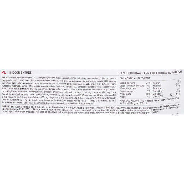 Cat food Acana Indoor Entrée Adult Chicken Turkey Fish Rabbit 4,5 Kg