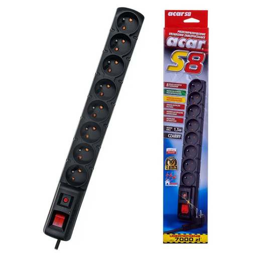 ACAR S8 power extension 1.5 m 8 AC outlet(s) Indoor Black - Power stripsLIP-LIS<<<Slats and extension
