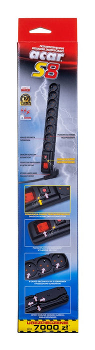 ACAR S8 power extension 1.5 m 8 AC outlet(s) Indoor Black