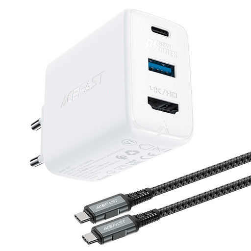 Acefast 2in1 charger GaN 65W USB Type C / USB adapter adapter HDMI 4K @ 60Hz (set with cable) white (A17 white) - Cell