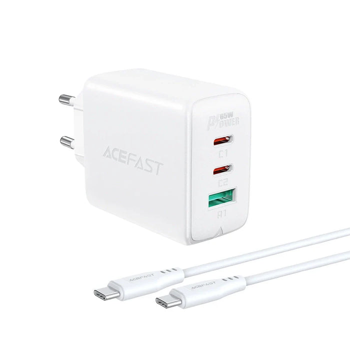 Acefast 2in1 wall charger 2x USB-C / USB-A 65W PD QC 3.0 AFC FCP (set with USB-C 1.2m cable) white (A13 white) - Cell