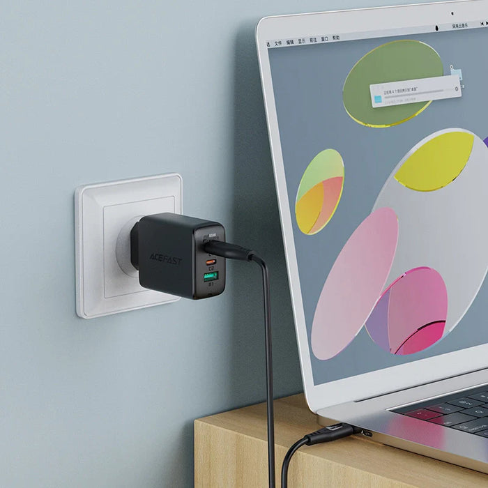 Acefast 2in1 wall charger 2x USB-C / USB-A 65W PD QC 3.0 AFC FCP (set with USB-C 1.2m cable) black (A13 black) - Cell