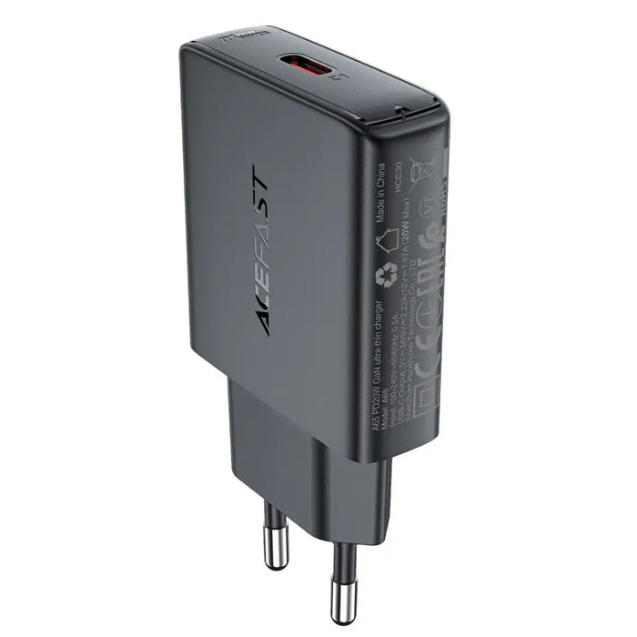 Acefast A65 PD 20W GaN USB-C Ultra Slim Wall Charger - Black - Cell phone USB charger<<<HurtelXML