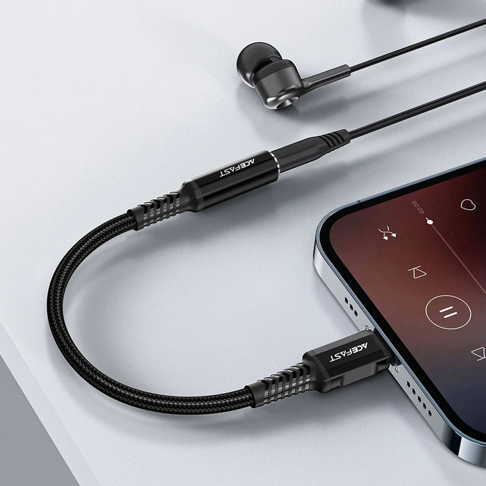 Acefast audio cable MFI Lightning - 3.5mm mini jack (female) 18cm AUX black (C1-05 black) - Audio adapters<<<HurtelXML