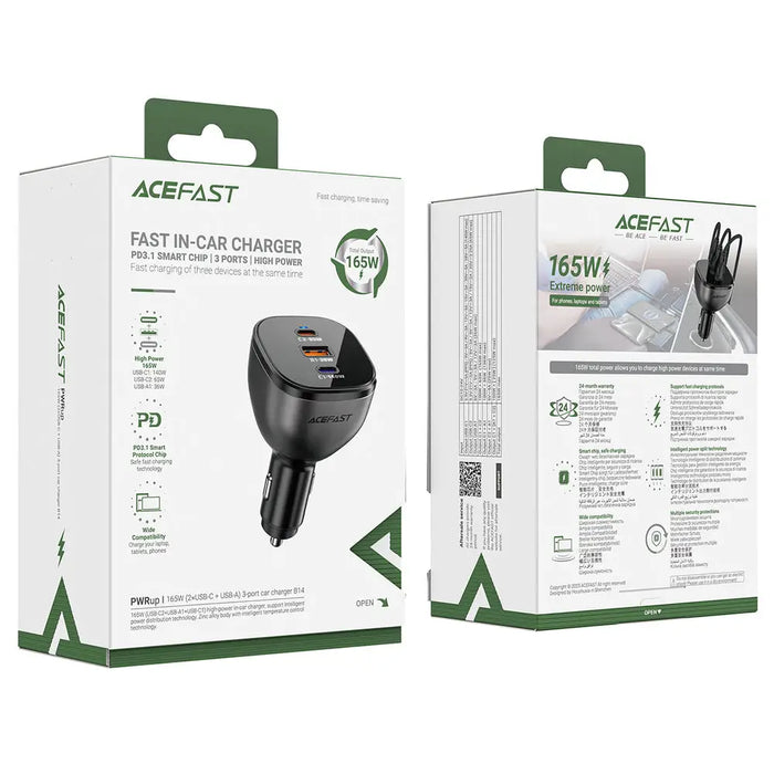 Acefast B14 car charger 165W 2x USB-C 1x USB-A - black - Cell phone USB charger<<<HurtelXML
