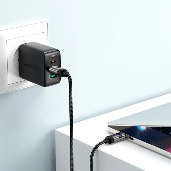 Acefast C15-03 USB-C - USB-C Cable with Display 480Mb/s 60W 1.2m - Black - *Temporary category<<<HurtelXML