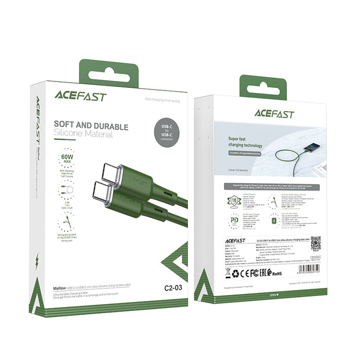 Acefast C2-03-CC USB-C - USB-C PD QC cable 60W 3A 480Mb/s 1.2m - green - Cell phone cables<<<HurtelXML